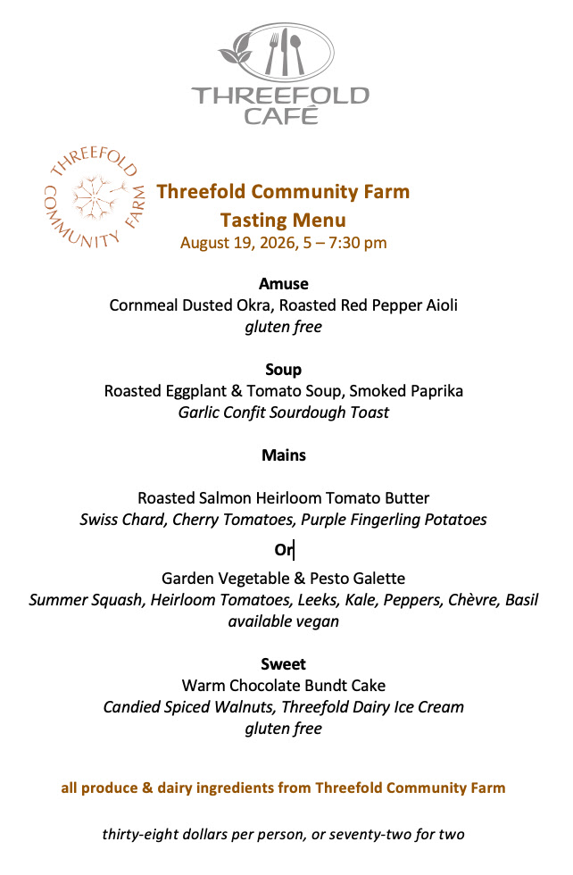 Threefold Community Farm Tasting Menu